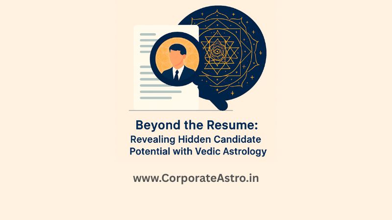 A magnifying glass hovering over a professional resume, revealing a glowing astrological chart underneath, symbolizing deeper candidate insight.